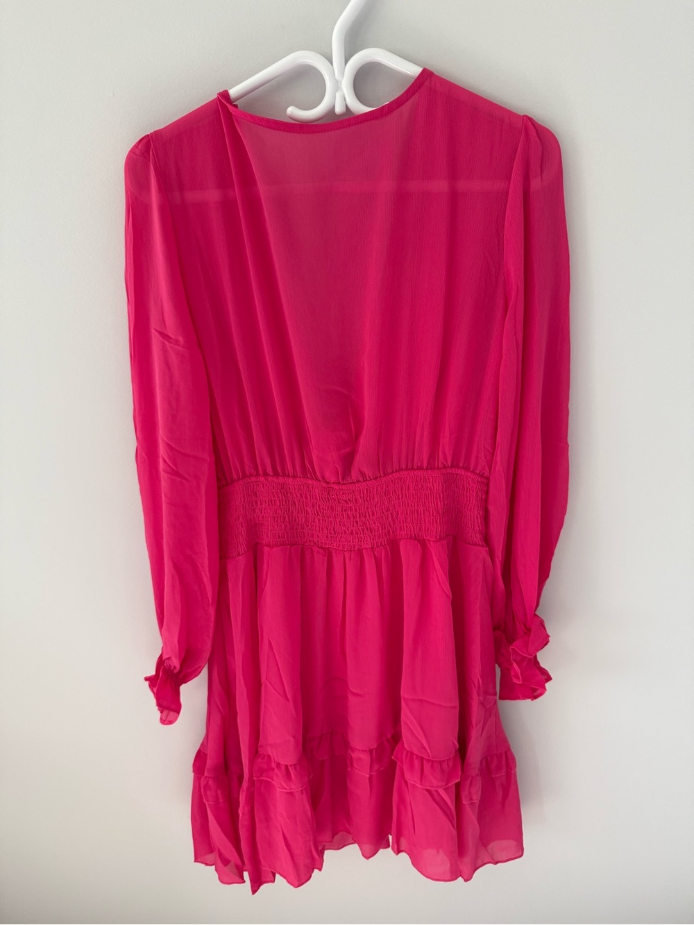 Women's Fuchsia Long Sleeve Smocked-Waist Midi Dress